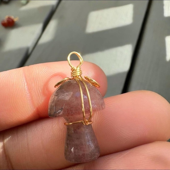 Strawberry Quartz Wire Wrapped Mushroom Pendant - Picture 6 of 6